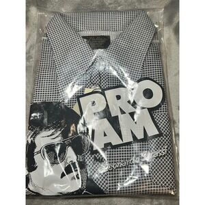 Vintage Pro-Am Leonardo Strassi Ban-Lon Shirt Black White Grid Knit XL Deadstock
